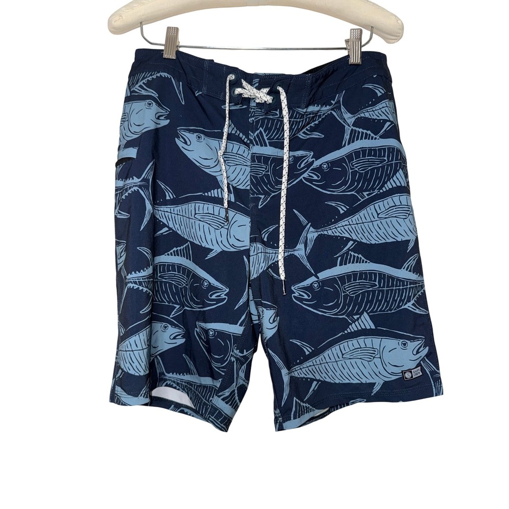 Salty Crew Men's Board Shorts Size 31 Navy Blue Fish Print Quick Dry‎ Swim